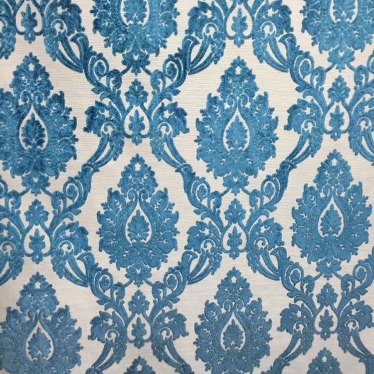 Glam Fabric Godiva Cerulean - Teal Cut Velvet Upholstery Fabric